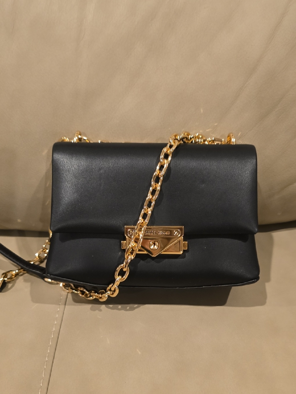 Michael Kors Black Leather Crossbody with Gold Chain Strap